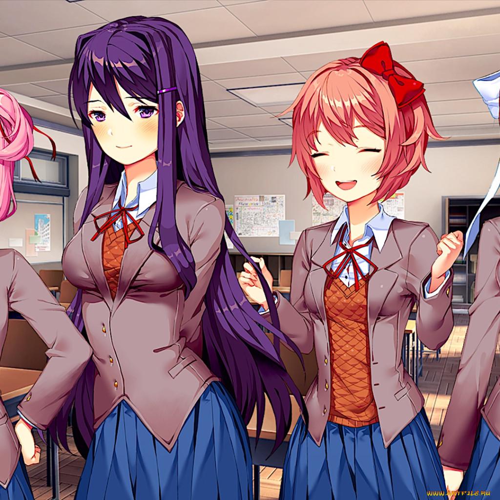 Обои Doki Doki Literature Club! Аниме Doki Doki Literature Club!, обои для  рабочего стола, фотографии doki doki literature club, аниме, фон, взгляд,  девушки Обои для рабочего стола, скачать обои картинки заставки на